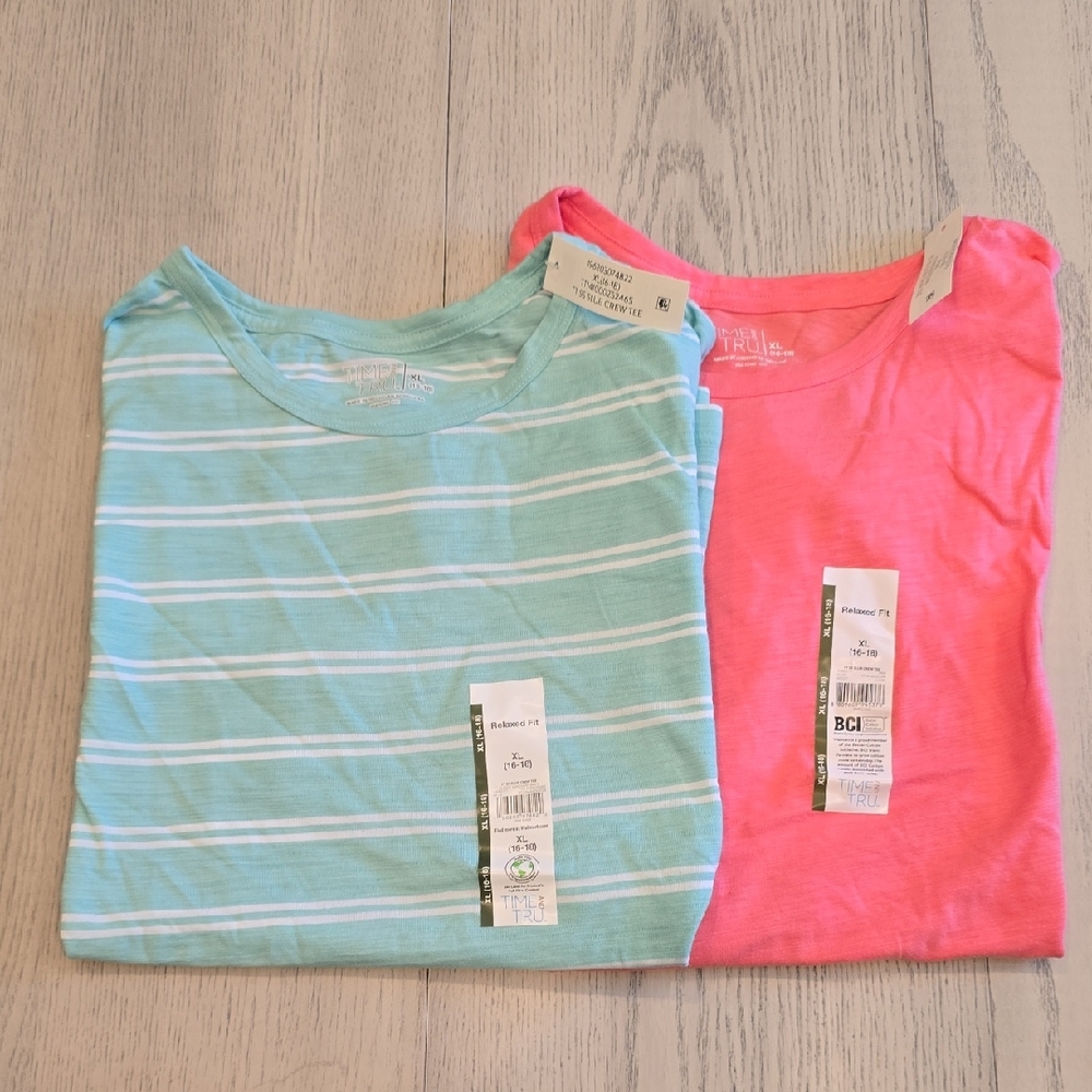 Time and Tru Tees - Mint Stripe and Coral